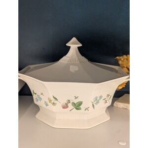 Vintage Independence Ironstone Strawberry Fair Octagonal Covered Casserole Dish